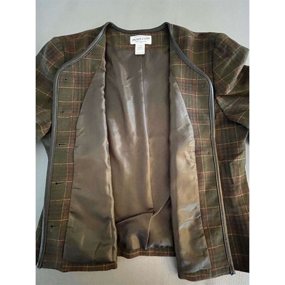 Pendleton Women's Petite Green Plaid Blazer Jacket Size 14 Button Front - Picture 6 of 7